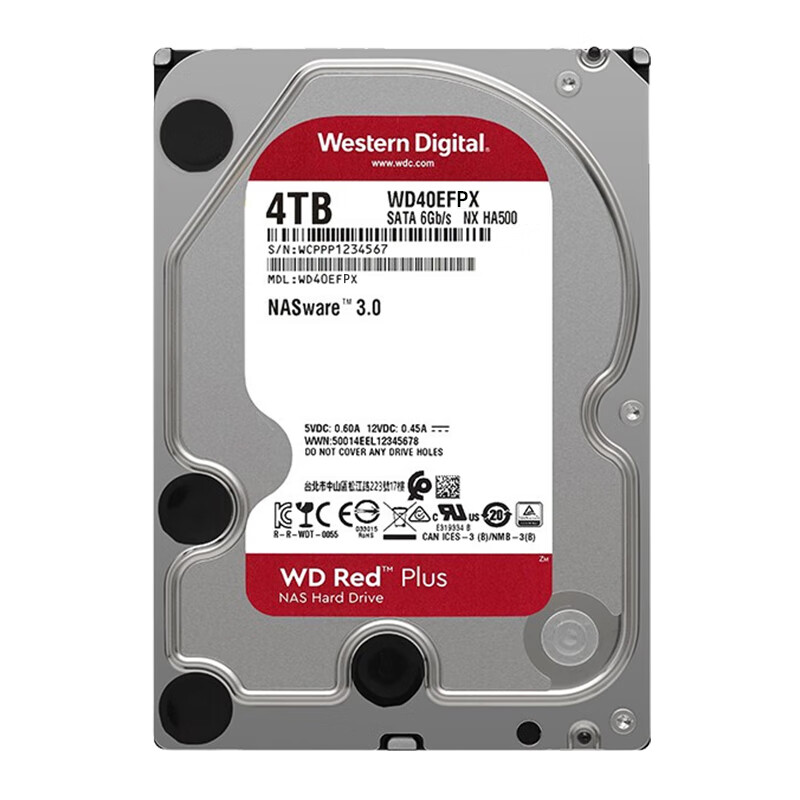 西部数据 NAS硬盘 WD Red Plus 西数红盘Plus 4TB 5400转 256MB SA