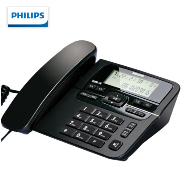 飞利浦(PHILIPS）电话机座机 固定电话 办公家用 来电显示 双接口 免电池 CORD118黑色