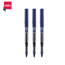得力（deli）S657直液笔 0.5mm全针管中性笔签字笔 学生办公走珠笔水笔 蓝色 12支/盒装